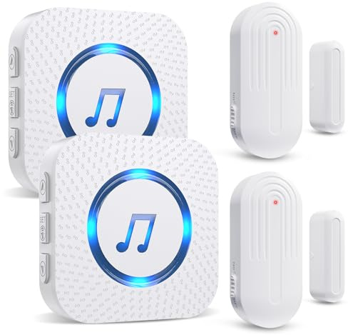 SanJie Tür Fenster Sensor,Türalarm Fensteralarm 150M/500FT Reichweite 55 Melodien auf 5 Volumes,Türsensor Home Alarmanlage Tür Laden/Haus Fensterkontakt 2 Empfänger 2 Sender