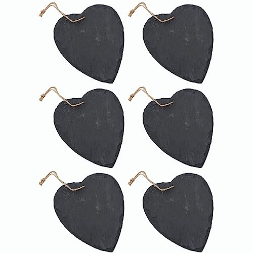 Schieferherz zum Aufhängen mit Juteband Schiefertafel Dekoration Wandeko (6, 10 cm Herz)