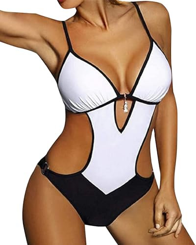 JFAN Costumi da Bagno Interi Donna Trikini Costume da Mare Spiaggia Piscina Sexy Costume da Bagno Intero Donna con Push-up Imbottitura, XL -Bianco