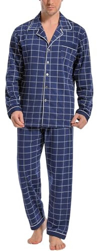 iClosam Herren Pyjama Baumwolle Gestreift Schlafanzug Lang Zweiteiliger Schlafanzüge Langarm mit Knöpfen Nachtwäsche Set mit V-Ausschnitt Männer Hausanzug Freizeitanzug