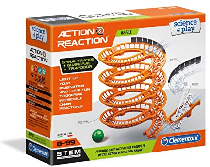 Clementoni 19168 Clementoni-19168-Wissenschaft und Spiel-Action & Reaktion-Spiralschienen und Falltür-Made in Italy-Bahnspielzeug-Set-Konstruktionsspielzeug für Kinder ab 6 Jahren-Englisch