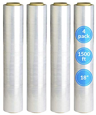 Reli. 45.7 cm Stretchfolie (4 Rollen, 45.7 m) transparente Schrumpffolie,Stretchfolie aus Kunststoff für Paletten, 45.7 cm Stretchfolie für Industrie, Umzug und Aufbewahrung