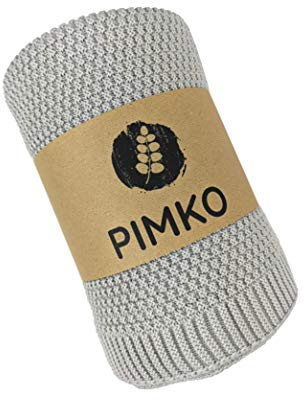PIMKO Babydecke Strickdecke Kuscheldecke Schmusedecke weich und kuschelig ideal für Zuhause oder für Unterwegs für Allergiker geeignet aus natürlicher 100% Baumwolle Größe 80 x 100 cm (Steel)