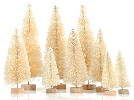 KATELUO 9 Stück Mini Tannenbaum,Künstlicher Weihnachtsbaum Miniatur,Mini Weihnachtsbaum Künstlicher,Weihnachtsbaum Schnee Klein mit Holzsockel,Weihnachtsdeko/Tischdeko/DIY/Schaufenster,3Größen (Weiß)