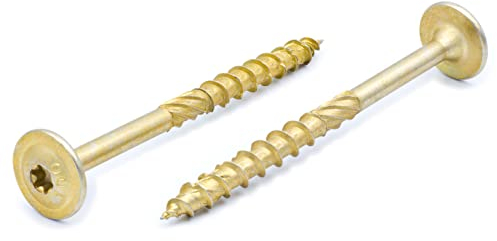 KLIMAS Holzschrauben Torx Tellerkopfschrauben 6,0 x 80 mm 100 Stück | Unterlegscheiben Schrauben Terrasenschrauben Universalschrauben Dachkonstruktion Set TX Gelb
