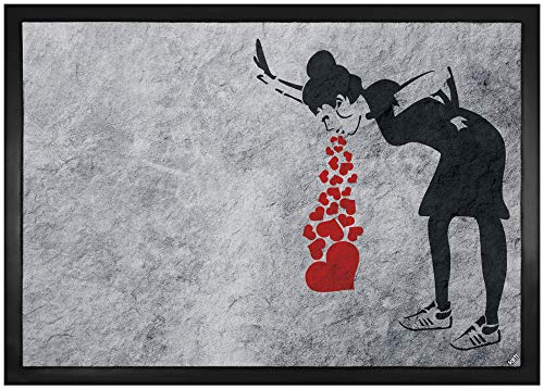 1art1 Streetart Lovesick Girl, Banksy Fußmatte Dekomatte Innenbereich | Design Türmatte 70x50 cm