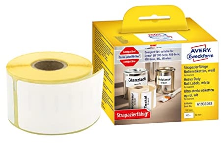 AVERY Zweckform A1933088 Dymo LabelWriter wetterfeste Etiketten kompatibel zu 1933088 (59x102mm, 1 Rolle|300 Kunststoff Aufkleber, selbstklebend, für LW Dymo Etikettendrucker, Beschriftungsgerät)
