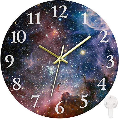 Britimes Runde Wanduhr, leise, Nicht tickende Uhr, 25,4 cm, Dekoration für Badezimmer, Schlafzimmer, Küche, Büro oder Schule, Galaxie
