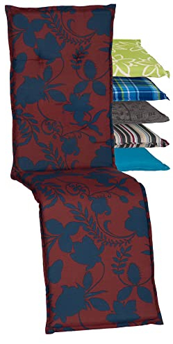 Beo Relaxsessel Auflage UV-beständig Barcelona | Made in EU nach Öko-Tex Standard | Waschbare Relaxstuhl Auflage mit Gummi-Halteband | Atmungsaktive Liegestuhl Auflage mit Blumenranke in Rot-Blau