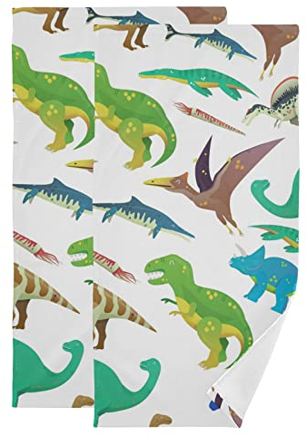 PUXUQU Handtuch 2er Pack, Bunt Dinosaurier Gesichtstuch für Badezimmer Küche Hotel Strandreisen