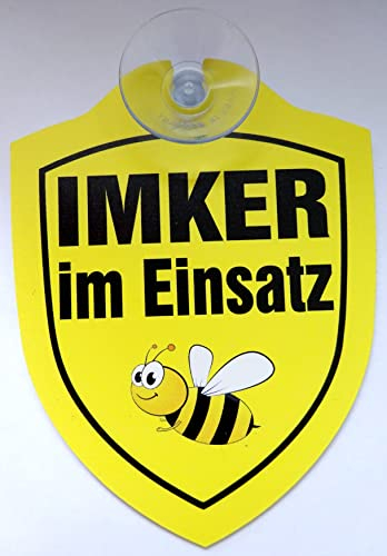 vielesguenstig-2013 Schild mit Saugnapf Imker im Einsatz Honig Bienen Hobby Auto Windschutzscheibe