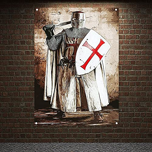 Mittelalterlicher Krieger, Wandbehang, Wandteppich, Tempelritter, Armor, Poster, Vintage, Kreuzritter, Banner, Flaggen, Leinwand, Gemälde, Heimdekoration, 96 x 144 cm (38 x 57 Zoll)