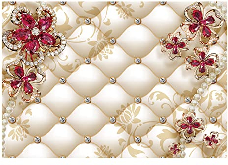 Fototapete 3D Blumen Luxus Diamanten Abstrakt rot beige Lederoptik Fototapeten Schlafzimmer Wohnzimmer Wandtapete Vlies Tapete UV-Beständig Montagefertig (VEXXXL (416x254 cm) 4 Bahnen, 12060)