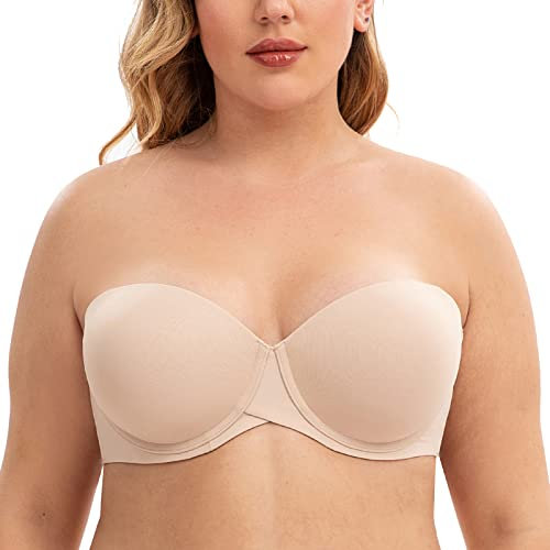 CASOLACE Donne Flessioni Coppa Imbottita Ferretto Invisibile Reggiseni Senza Spalline Beige 4G