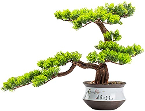 YOYOSHU Indoor Gefälschte Kiefer und Zypresse Künstlicher Bonsai-Baum Wohnzimmer Hoteleingang Dekoration Ornamente Topfpflanzen in Keramik Blumentopf(Color:A)