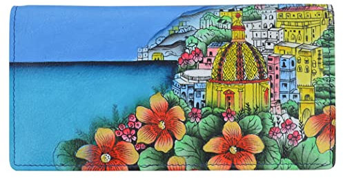 Anna by Anuschka Amalfi Dawn Damen Scheckbucheinband, handbemalt, Leder, mit Klappverschluss und Kartenfächern, mit Kartenfächern, Amalfi Morgendämmerung, Einheitsgröße