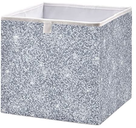 Silver Glitter Pattern Shiny Sparkles Storage Basket Bin Toys Storage Box Cloth Shelf Basket Nursery Kids Bedroom Home Decor 15.74x10.62x1.69 in