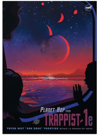 Displate Offiziell NASA MetallPoster Magnetische Befestigung Inklusive Lizenziert Bilder Hochwertiges Poster - Jpl Space Travel Posters - Planet Hop from Trappist Poster 67.5 cm x 48 cm