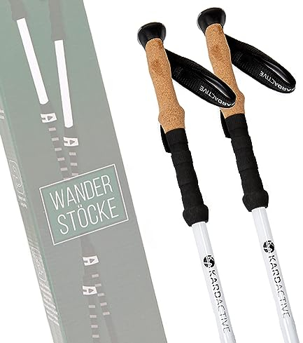 Hamwae - Carbon Wanderstöcke Teleskop [nur 220g] - Trekkingstöcke mit Korkgriff [Verstellbar 65-135cm] - Nordic Walking Stöcke Damen & Herren mit 4 Aufsätzen - Ultraleichte Wanderstöcke Carbon
