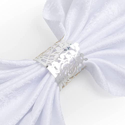 100 Stücken Serviettenringe, Rosenblüte Lasergeschnitten, aus Folie, Serviette Ringe für Papierserviettenhalter, Hochzeit, Party, Abendessen, Tischdekoration (Spiegel Silber)
