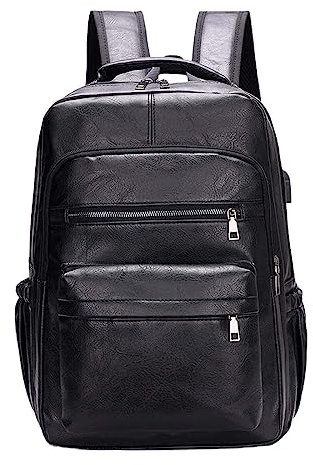 Sac à dos Perfeclan pour ordinateur portable en cuir PU, sac à dos décontracté, sac à main résistant à l'usure, pochette confortable, sac à dos de voyage, noir, 28 cm x 15 cm x 43 cm