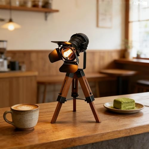 EurHomePlus 220V Vintage-Stativ-Stehlampe Retro-Scheinwerfer, Industriedekor, Holzleuchten Wohnzimmer Ecke Stehlampe für Schlafzimmer, Wohnzimmer, Esszimmer usw