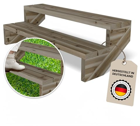 Gartenwelt Riegelsberger Terrassentreppe 2 Stufen Breite 120 cm Höhe 38 cm | Außentreppe aus imprägnierter Kiefer für Terrasse & Garten | Komplett-Set mit Wangen, Bohlen & Edelstahlschrauben