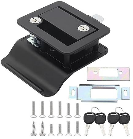 Funfob Verrou de porte d'entrée de remorque de camping-car - Serrure de porte de rechange à double ouverture + pêne dormant - Poignée de porte d'ordinateur noire