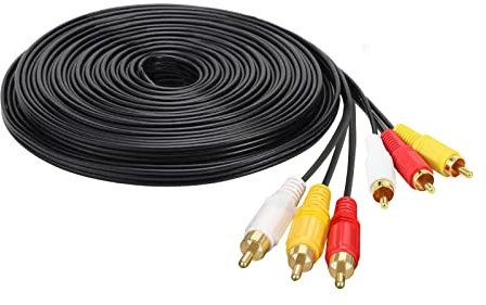 DR. WATCH Premium 3 RCA/Phono Male Plug to 3 RCA/Phono Male Plug Cable RCA Audio Video AV TV Cable Lead - Connection for Enhanced Audio and Video Experience (15 M [49.21 ft])