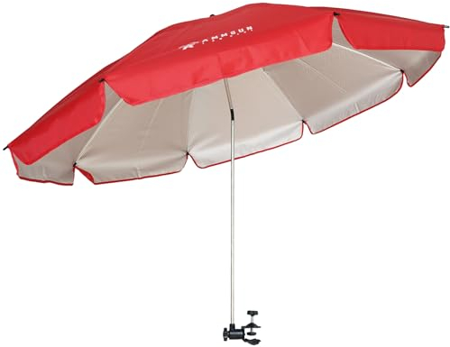 AMMSUN XL-Stuhlschirm mit Universalklemme, verstellbar, 119,4 cm und 360-Grad-Drehgelenk, UPF 50+, tragbare Klemme für Camping oder Strandkorb, Kinderwagen, Rollstuhl, Golfwagen, rot, groß