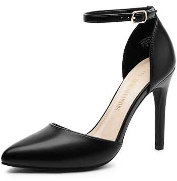 DREAM PAIRS Damen High Heel Pumps | spitzer Zehenpartie Knöchelriemen hoher Absatz Stiletto-Absatz Hochzeitsschuhe Brautschuhe