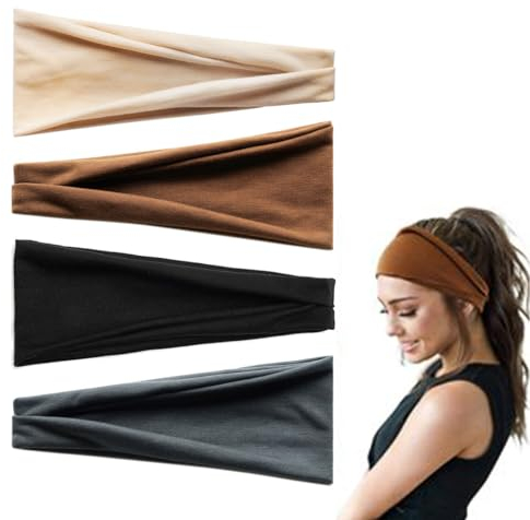 scicent Haarband Damen 4 Stück Stirnbänder Workout Yoga Übung Stirnbänder für Frauen Haar Schweiß Wicking rutschfeste Haarbänder Sommer Haarschmuck - 13222