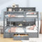 Funktionsbett Etagenbett 90x200 für 2 Kinder, Stockbett mit Bücherregal & Schubladen, Hochbett Kinderbett mit Rausfallschutz und Lattenrost, Massivholz Kinderhochbett Jugendhochbett, Doppelbett (Grau)