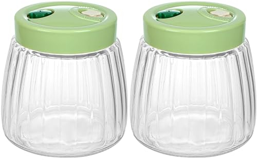 Fermentation Jars 2PCS 1L Glass Kimchi Container with Manual and Automatic Air Release Valve 360° Leak Proof Sourdough Starter Jar Withand Anti-Slip Stripe and Lid for Making Yogurt Kimchi Container