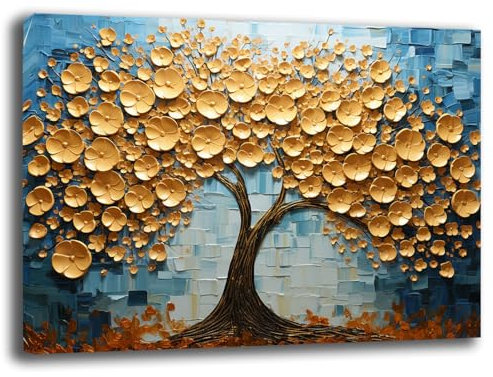 Quadro Moderno Camera da letto ALBERO della VITA Blu Giallo Astratto oro Quadri moderni soggiorno da Parete XXL grande Stampa su tela Canvas Decorazione Murale muro Arredo Salone (6, 30x40 cm)