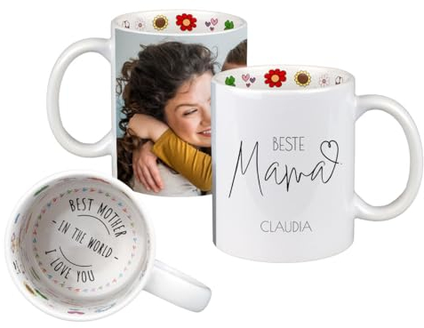 ORWO – zum Muttertag Tasse mit Foto personalisieren | für Mama: Tasse selbst gestalten | Innenseite mit Motiv | personalisiertes Muttertagsgeschenk (Beste Mama mit Foto und Name)