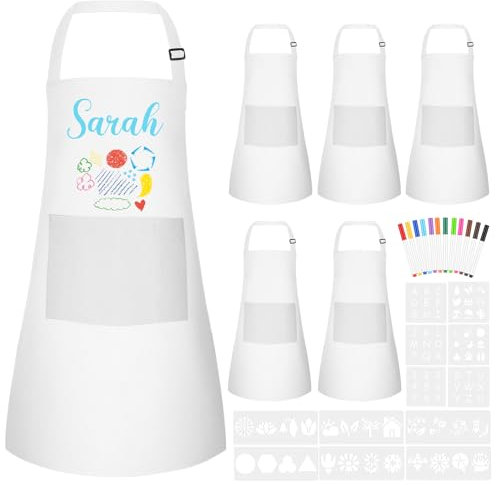 Morcheiong 6/12/24 Stück, verstellbare Kinderschürze, Kinderschürze mit farbigem Stift und Bastelvorlage, Kinderkoch, Malschürze für handgemachtes Basteln, Backen, Malen (weiß), weiß, 18 x 24 inches