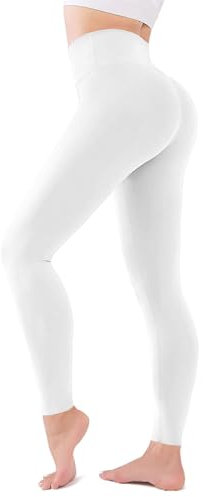 FuelMeFoot Leggings Damen High Waist Blickdicht Leggins mit Bauchkontrolle Slim Fit Angenehm Weiche Elastische Sportleggings 1 Pack-02-Weiß S/M