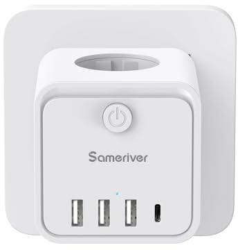 Cubo Enchufe USB 7 en 1,Ladron Enchufes Múltiple con 3 Tomas Regleta Cubo,3 USB A y 1 USB C, Cubo Enchufe Multiple Pared con Interruptor, Enchufe USB para Oficina, Cocina y Habitación,Blanco (White)