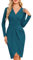 JASAMBAC Going Out Dresses for Women,Long Sleeves Wedding Guest Dress Elegant Cotail Dresses Bodycon Dress Ruched Wrap Midi Outfits for Work Business Party Peacock Blue