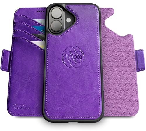 dreem for iPhone 16 Plus Case Wallet, Revolutionary Phone Stand, Vegan Leather, MagSafe-Fit, Magnetic Detachable Flip Cover, RFID Blocking Card Holder, Gift-Box [Fibonacci:Purple]