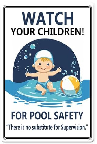 Horienteeon Watch Your Children, Swimming Pools Sign 20cm×30cm, Sturdy Aluminum Metal Signs Rust Free, Pool Rules Sign, Pool Sign for Swimming Pools Rives