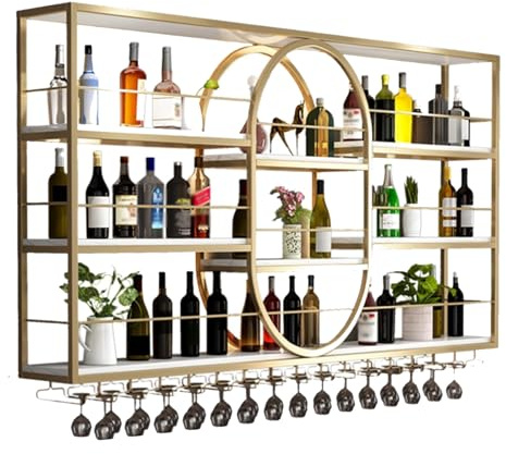 Étagère Vin Métal Étagère Bar Étagère Liqueur Fixation Murale Avec Support Pour Verre Vin Mini Étagères Verre Bar Armoire Bar Étagère Présentation Pour Bouteilles D'alcool Rangement Cuisine Avec,D'or