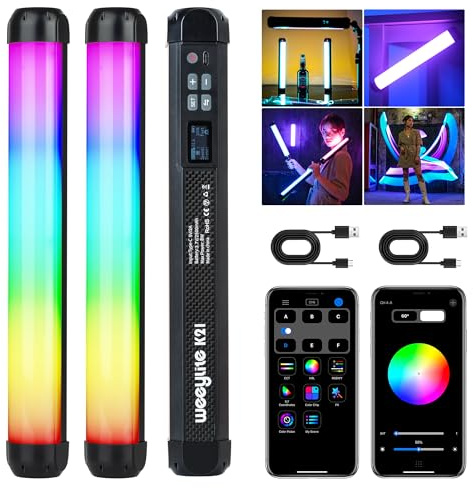 weeylite K21 Magnetische RGB-Röhre, App-Steuerung, Hand-RGB-LED-Video-Stick-Lichtstab für Fotografie mit Typ-C-Aufladung, CRI 95+, 2500 K-8500 K, LCD-Display, 3,7 V/2500 mAh wiederaufladbarer Akku, 2