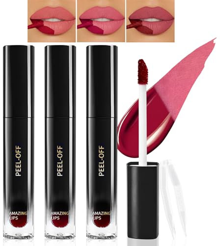 Prreal 3 Colors Peel Off Lip Liner Stain Set, Tattoo Color Lip Tint Stain, Long Lasting Waterproof Lip Stain Peel off Lip Makeup, Peel Off Lip Liner with Natural Matte Finish，03+04+05