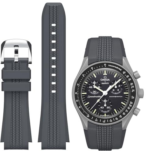 REBANDACE Moonswatch-Uhrenarmband, keine Lücken, Silikonband für Omega X, Swatch Speedmaster Moonswatch, 20 mm, weiches, gebogenes Ersatzarmband für Swatch Omega, Herren und Damen, Dunkelgrün