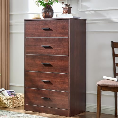 Cherry Wood Dresser for Bedroom, Tall 5 Drawer Dressers & Chests of Drawers