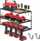 Power Tool Storage, Wall Mount Drill Holder for 4 Power Drill Tools, Power Drill Tool Holder, Heavy Duty Tool Shelf, 3 Layers Tool Rack with Side Screwdriver Rack for Garage, Workshop (Black)