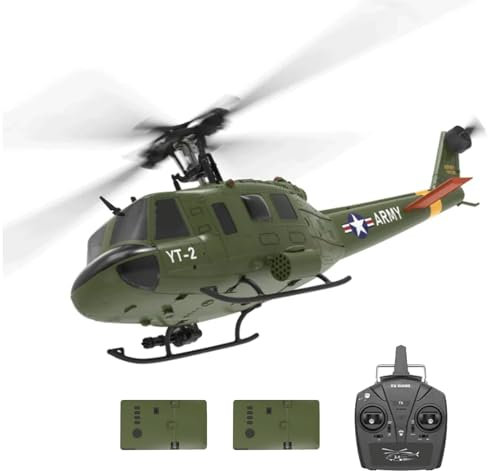 NULA YUXIANG F07 UH-1D RC Hubschrauber für Erwachsene, 1/34, 6 H 2,4 G 6-Achsen-Gyro 3D/6 G Bürstenloser Ferngesteuerter Helikopter Flugflugzeug Optische Flusspositionierung – 2 Batterie