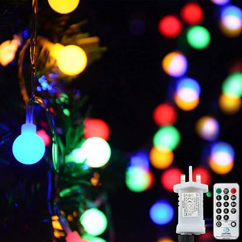 200LEDs Fairy Lights Mains Powered, 20M/65Ft Waterproof Fairy Lights Plug in, Indoor/Outdoor Globe String Lights Mains Powered, Christmas Tree Lights with Remote & Timer- Multicolor